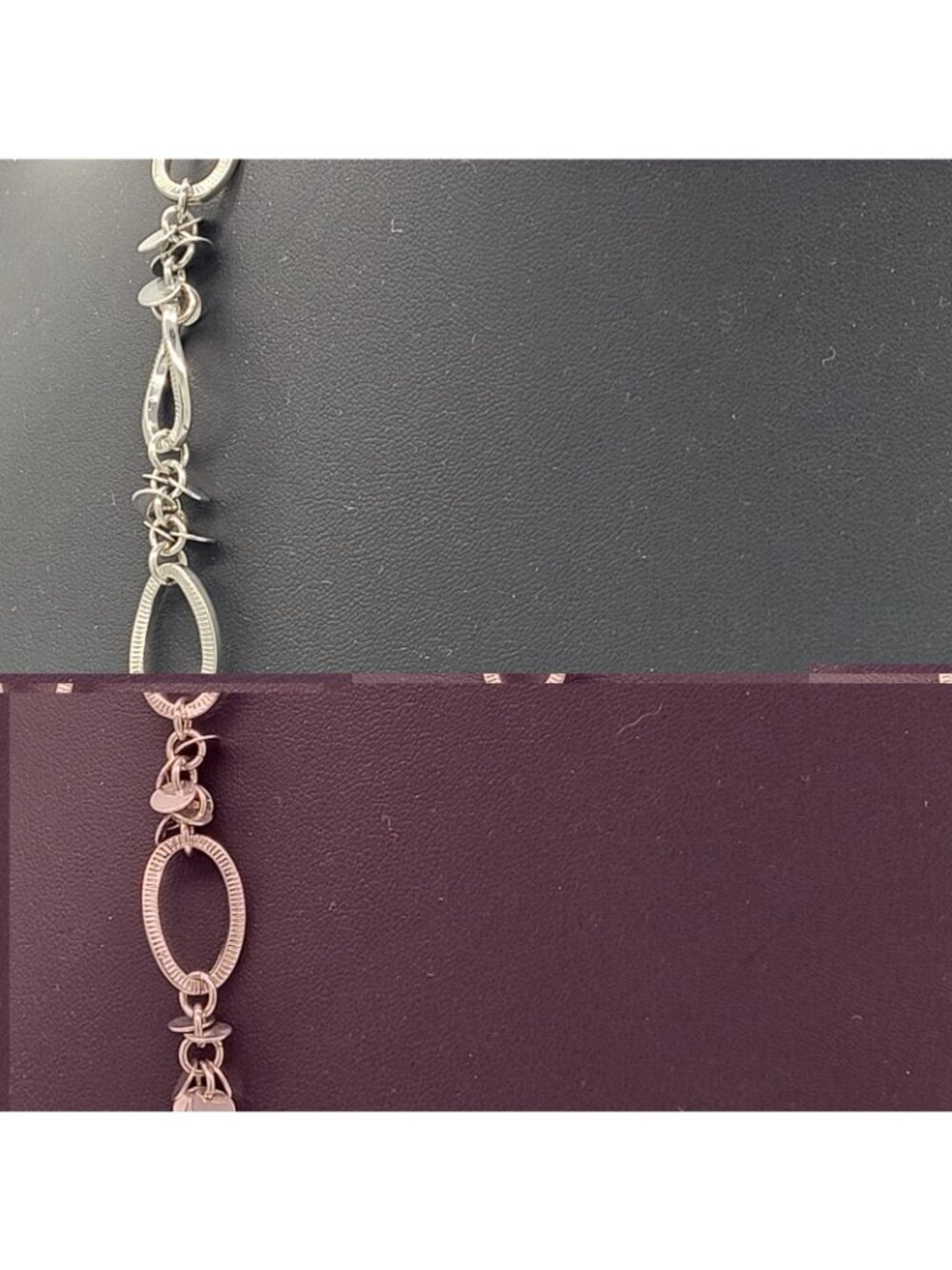 Lia Sophia Silver Toned Textured Link Necklace Sparkling Discs 32" Plus - Picture 4 of 8